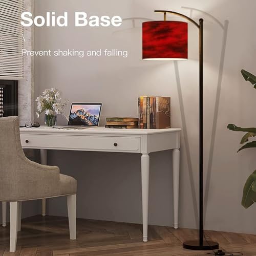 Arc Floor Lamp Black red Abstract Toned Fiery Effect Copy Space for Modern Tall Standing Lamp Dimmable with Remote Adjustable Drum Shade Footswitch for Living Room Bedroom Office - Image 5