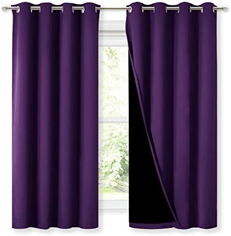 NICETOWN 100% Blackout Curtain Panels, Thermal Insulated Black Liner Curtains for Kitchen, Noise Reducing and Cold Blocking Drapes for Windows (Set of 2, Royal Purple, 52-inch Wide by 63-inch Long) by NICETOWN