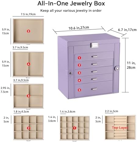 Frebeauty 6-Layer Jewelry Box for Women,Large Jewelry Organizer with Drawer - Image 3