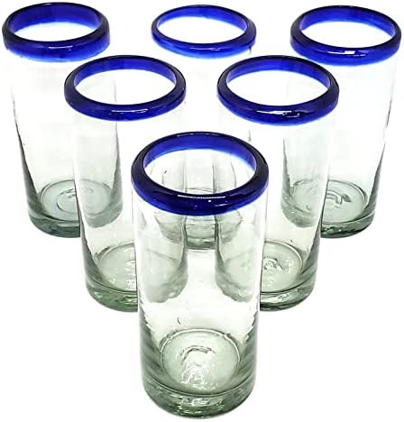 Cobalt Blue Rim 14 oz Highball Glasses (set of 6), Recycled Glass, Lead-free, Toxin-Free (Highball) - Image 6