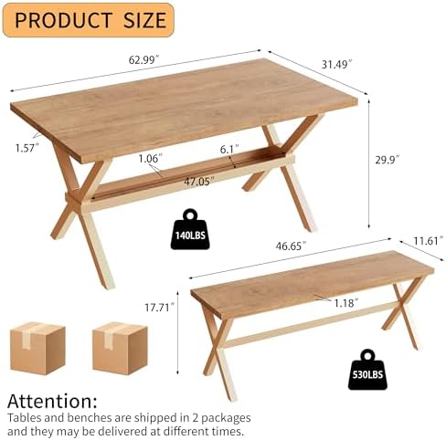 HIPIHOM Dining Table Set for 4-6,Kitchen Table with Dining Benches - Image 5
