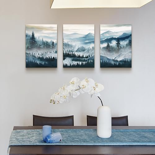 MHARTK66 Wall Art for Bedroom,Mountain Landscape Wall Decor,Large Foggy Forest Artwork for Walls, 3 Piece Nature Paintings Prints for Living Room Hallway Office Kitchen Home Decorations, 12x16 Inch - Image 5