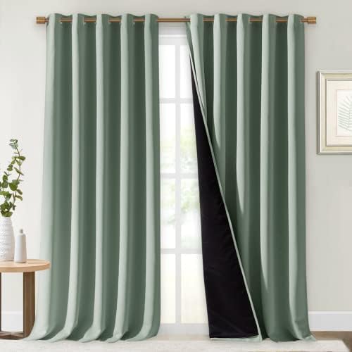 NICETOWN Full Shading Curtains for Windows, Super Heavy-Duty Black Lined Blackout Curtains for Bedroom, Privacy Assured Window Treatment (Greyish Green, Pack of 2, 70 inches W x 95 inches L) by NICETOWN