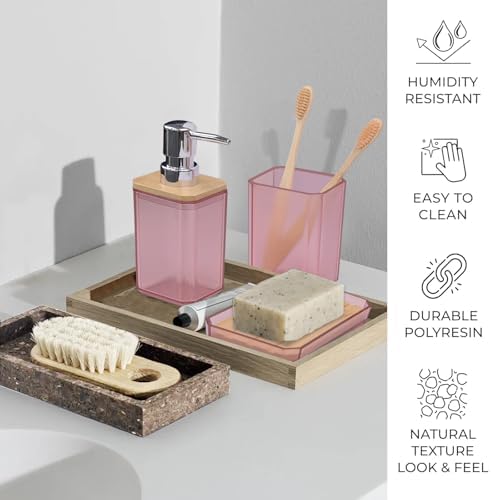 CERBIOR Bamboo Bathroom Accessories Set 7 Piece Bath Ensemble,Pink - Image 5