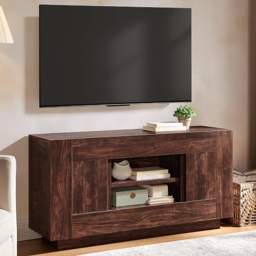 OKD 55" TV Stand for 65" TV, Thick Block Media Console, Dark Walnut - Image 3