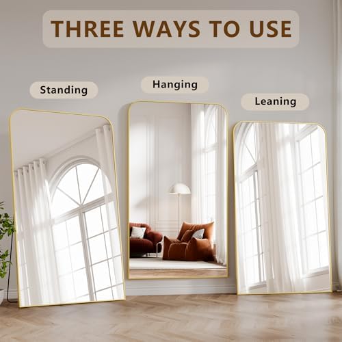 Koonmi Full Length Mirror, 81"x41" Mirror Full Length with Stand, Gold Domed Top Square-Edged Floor Mirror with Aluminum Alloy Frame for Bedroom Living Room - Image 4