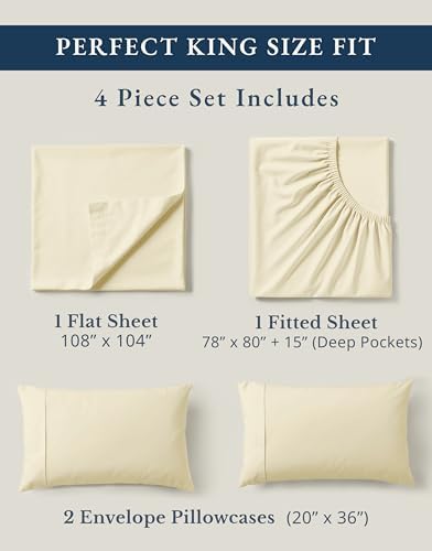 LANE LINEN King Sheet Set 100% Organic Cotton Percale Cooling 4pc - Natural - Image 4