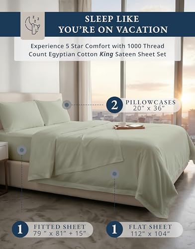 LANE LINEN King Bed Sheets 1000 Thread Count 100% Egyptian Cotton - Mineral - Image 2