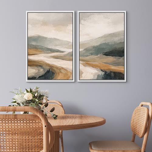 SIGNWIN Framed Wall Art Print Set Neutral Abstract Landscape Mountain Valley Photography Modern Art Rustic Relax/Calm Multicolor for Living Room, Bedroom, Office - 24"" x36 x2 WHITE - Image 3