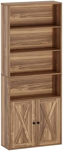 IRONCK Industrial Bookshelves and Bookcases with Doors Floor Standing 6 Shelf Display Storage Shelves 70 in Tall Bookcase for Home Office, Living Room by IRONCK