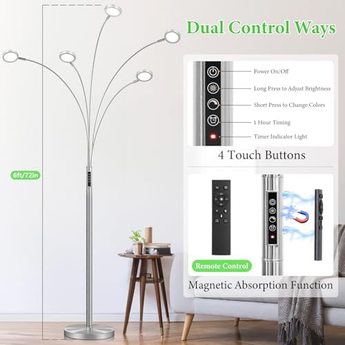 Bairth LED Arc Floor Lamp with Remote,2250LM Dimmable Floor Lamp with Timer - Image 2