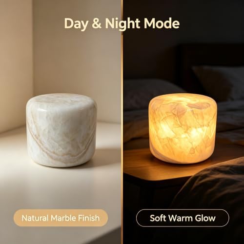Marble Lamp Luxury Stone Table Lamp Type-C Rechargeable Touch Night Light Small Bedside Lamp Cordless Ambient Light for Home Decor, Bedroom, Living Room & Office (Glacier Jade) - Image 2