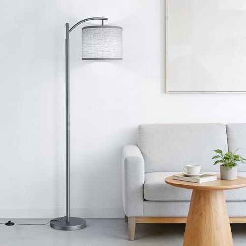 Floor Lamp for Living Room with 3 Color Temperatures LED Bulb, Standing Lamp Tall Industrial Floor Lamp Reading for Bedroom, Office (9W LED Bulb, Beige Lampshade Included) -Grey - Image 6