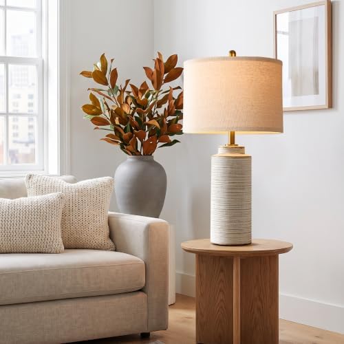 PARTPHONER 27" Vintage Ceramic Table Lamp Set of 2, Farmhouse Bedside Lamps with Ribbed Textured Finish, Rustic Nightstand Lamps for Living Room Bedroom End Tables Home Decor - Image 6