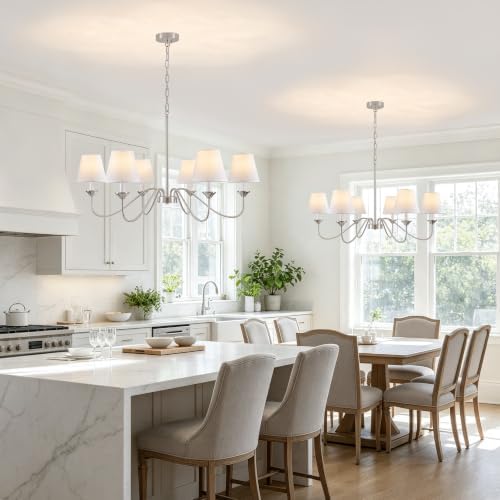 35.83" Brushed Nickel Chandeliers for Dining Room with Fabric Shade 6 Light - Image 2
