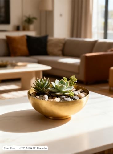 Serene Spaces Living Antique Brass Decorative Bowls, Metal Pedestal Basket for Floating Candles, Flowers, Potpourri & Catchall Decor, Centerpiece for Tabletop, 4.75" Tall x 12" Diameter, Pack of 4 - Image 3