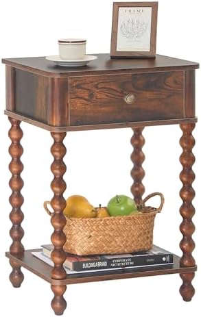AWASEN Nightstand, Mid Century Modern Night Stand with Drawer for Living Room, Modern Bedside End Table with Spindle Wood Legs for Bedroom, Office, Rustic Brown by AWASEN