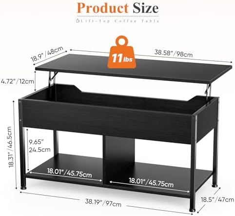 OLIXIS Coffee Table with Storage for Home Living Room Office, Black - Image 3