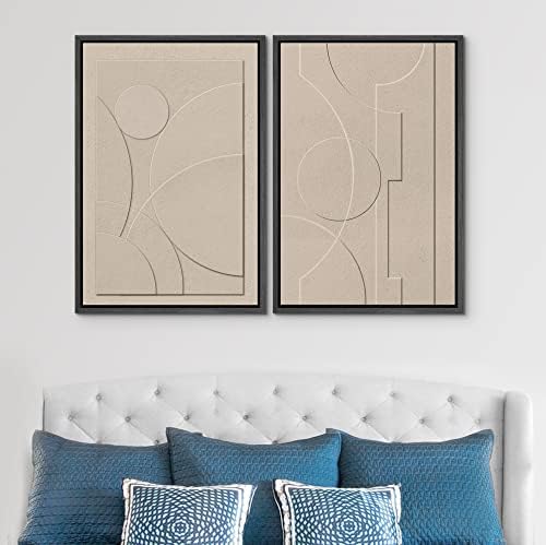 SIGNWIN Framed Canvas Print Wall Art Set Art Deco Geometric Polygon Collage Abstract Shapes Illustrations Minimal Decorative Boho Nordic Relax for Living Room, Bedroom, Office - 24"" x36 x2 Black - Image 3