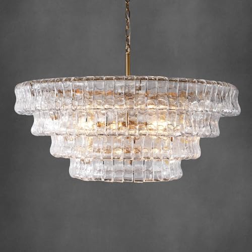 Modern 36-Inch Round Gold Chandelier, Clear Glass Drum Pendant Light for Dining Room, Large Ceiling Fixture for Living Room & Bedroom by Unknown