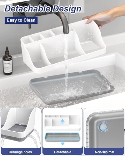 Bathroom Counter Organizer and Storage with 2 Pack Qtip Holder Dispenser, 7 Slots Detachable Toothbrush Holders for Bathrooms, Anti-Slip Electric Toothbrush and Toothpaste Holder Countertop - Image 3