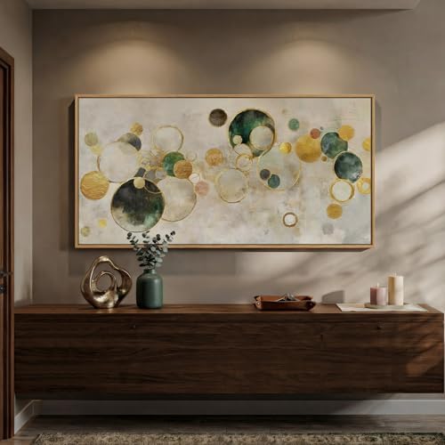 Extra Large Framed Green Gold Abstract Wall Art for Living Room, 36x72 In - Image 4