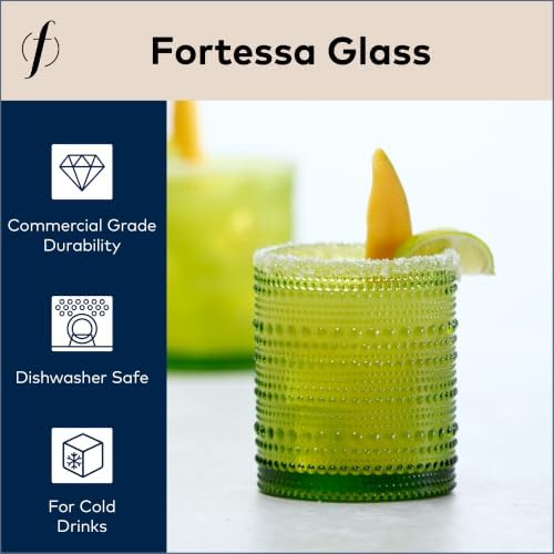 FORTESSA Jupiter Beaded Hobnail Glass Vintage Themed Drinkware Set, 10 Ounce Double Old Fashioned Glass (Set of 6), Dishwasher-Safe, Fern Green - Image 3