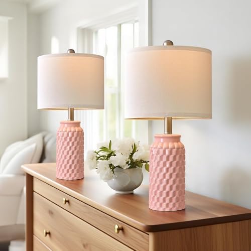 20.5" Small Bedside Lamps Set of 2, Pink Ceramic Nightstand Lamp - Image 4