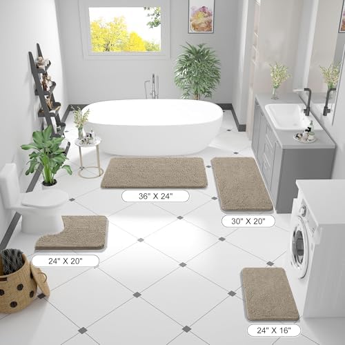 OLANLY Bathroom Runner Rugs 44x24, Soft Absorbent Chenille Bath Rugs, Rubber Backing Quick Dry, Machine Washable Long Bath Mats for Bathroom Floor, Tub and Shower, Home Decor Accessories, Warm Taupe - Image 2