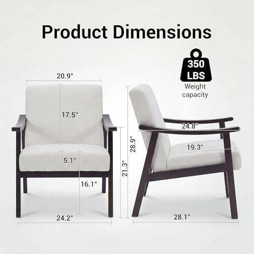 Accent Chair, Mid Century Modern Armchair, Solid Wood Arm Chair, Upholstered Comfy Reading Chair for Living Room, Bedroom, Waiting Room, Beige - Image 2