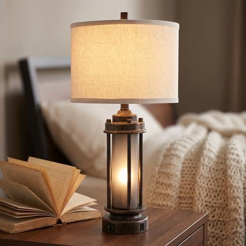 AIEAMPDO 25" Farmhouse Lamps for Living Room with 2 USB C+A Ports by AIEAMPDO