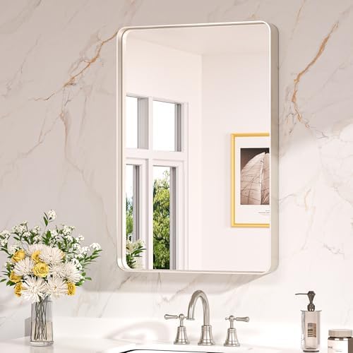 Keonjinn 20 x 30 Inch Brushed Nickel Bathroom Mirrors for Over Sink by Keonjinn