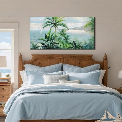 Anolyfi Palm Tree Green Tropical Canvas Wall Art for Living Room 48"x24" - Image 6