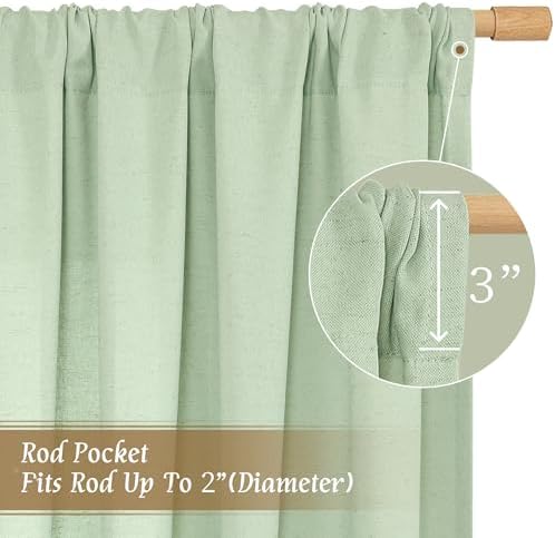 LAMIT 72 inches Long Light Green Linen Curtains for Living Room 2 Panels - Image 3
