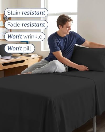 Twin XL 3 Piece Sheet Set - College Dorm Room Essentials - Black - Image 5