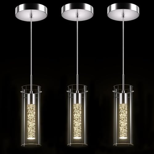 LED Crystal Pendant Lights for Kitchen Island, Brushed Nickel, 3 Pack by Esfos