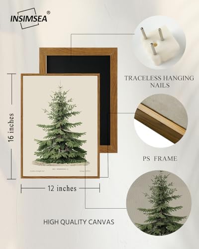 InSimSea Framed Wall Art, Vintage Christmas Pine Tree Winter Decor, 12x16In - Image 4