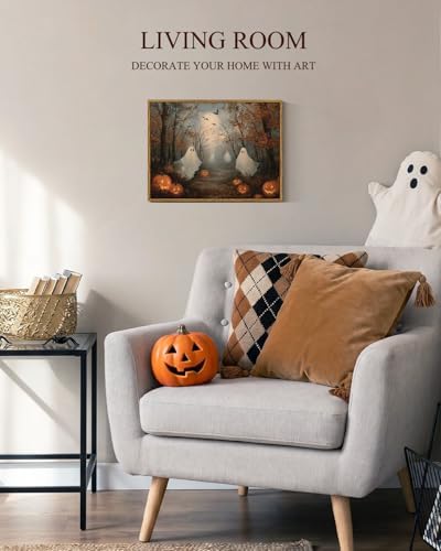 InSimSea Vintage Halloween Ghost Wall Art, Fall Pumpkin Decor, Framed - Image 4