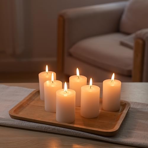 Housecret 50 Pack 2" D x 3" H White Unscented Pillar Votive Candles, Hand Poured Wax Candle (20 Hour Burn Time) Ideal Gifts for Weddings Birthdays Christmas Holidays Party - Image 4