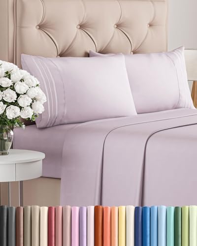 Cal King Size 4 Piece Sheet Set - Breathable & Cooling - Light Lavender by CGKUnlimited