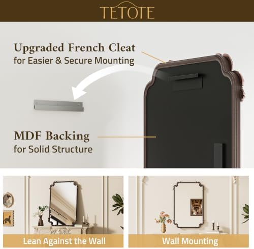 TETOTE Antique Bronze Rectangle Mirror for Mantle Fireplace 30 x 36 Baroque Vintage Ornate Scroll Wall Mirror with Metal Frame for Traditional Victorian French Decor, Horizontal/Vertical - Image 5