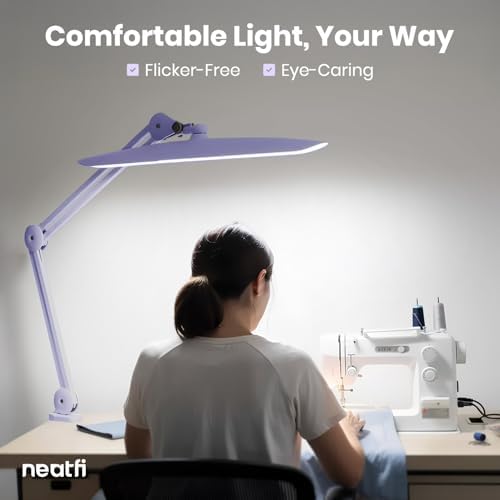 Neatfi XL 2200 Lumens 20W LED Desk Lamp with Clamp – Adjustable Color Temperature | 4-Level Dimmable Light | Home Office, Crafts & Workbench | 20-Inch Wide Head (Lavender, CCT with Clamp) - Image 4
