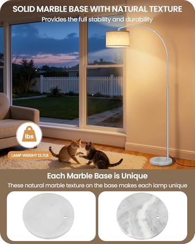 75" Dimmable Silver Arc Lamp with Marble Base,Adjustable Height,Beige Shade - Image 2