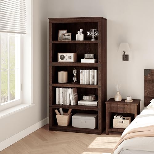 GarveeHome 5 Tier Farmhouse Bookcase, 67.4" Tall Book Shelf with Storage - Image 2