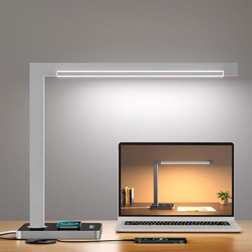 Aluminum LED Desk Lamp with Charging Station, 15W Table Lamp Work by Hengsense