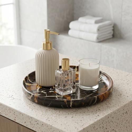 YKAJO Black Gold Round Marble Tray, 10" Deep Catchall Vanity Organizer Dish - Image 5