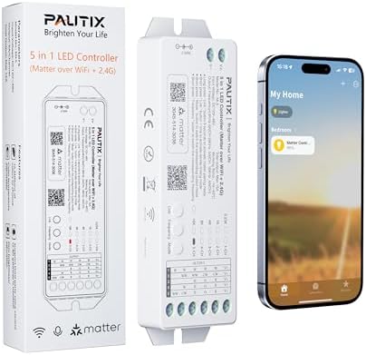 PAUTIX Matter WiFi LED Controller 5in1 ML5 Compatible with Tuya APP/Homekit/Smart Life/Alexa/Google Home/Siri, DC12-48V Dimmable Controller for Single Color/CCT/RGB/RGBW/RGBCCT LED Strip Lights by PAUTIX