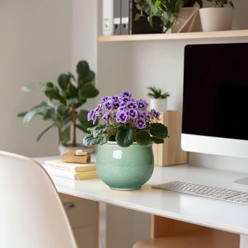 Ceramic Self Watering Pots, 6 Inch African Violet Pots with Absorbent Inner Pot, Round Self Watering Planter for Indoor Plants, Ceramic Pot for Plants, House Decor, Gifts for Women Men, Green - Image 3