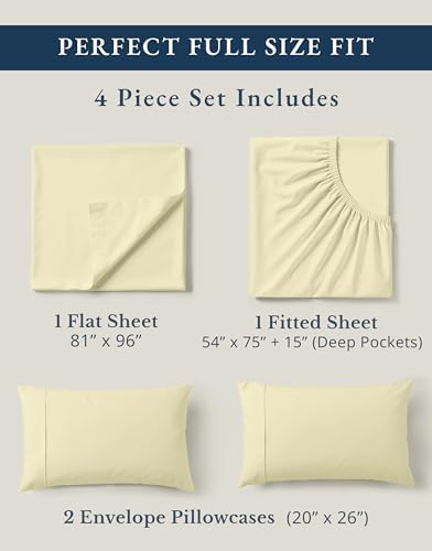LANE LINEN Full Sheets 100% Organic Cotton 4pc Percale Cooling - Vanilla - Image 4