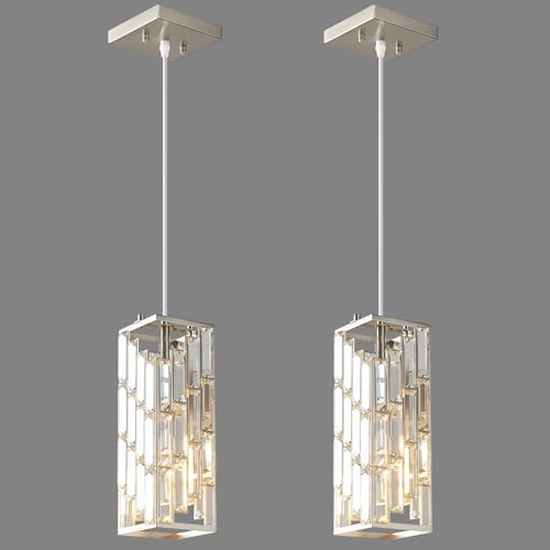 Brushed Nickel Pendant Lighting Modern Pendant Light, Mini Crystal Chandeliers, Adjustable Pendant Light Fixture for Kitchen Island Dinning Room Bedroom (2 Pack) by FDPBY